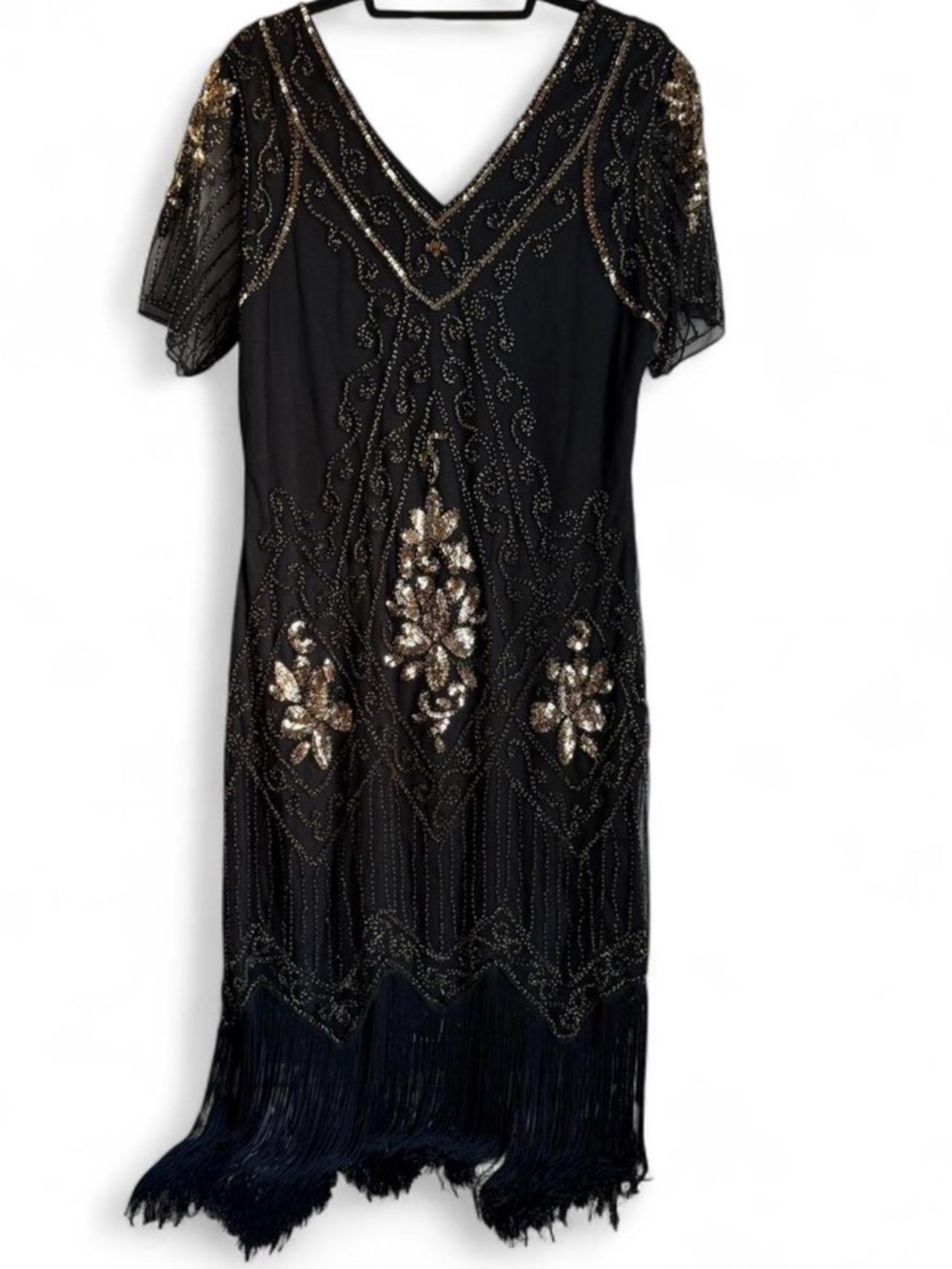 Babeyond Elegant Black and Gold Fringe Dress Fashion classic - Picture 3 of 11